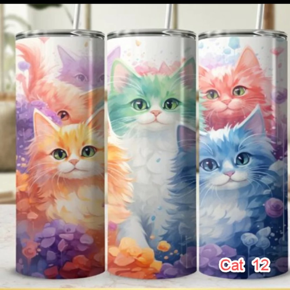 CATS TUMBLER CUP - 20 oz Stainless w Lid - Choose style- NWT for hot/cold